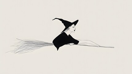 A stylish witch soaring on her broom, illustrating elegance and mystery.