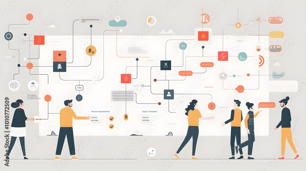 Poster visual representation of user journey mapping, featuring a detailed map of steps and interactions a 