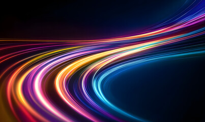 High-speed light trails effect. Futuristic dynamic motion technology. Neon color glowing lines background