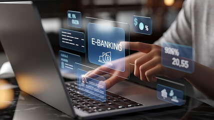 E-banking, electronic banking concept,online banking, virtual banking, fintech, financial technology, digital transactions
