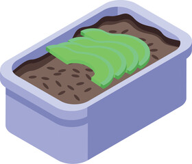 Lunchbox with tasty rice and fresh avocado slices is lying open on the table