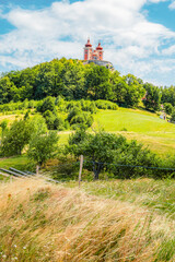 Romantic morning scenery of calvary in Banska Stiavnica, UNESCO, Slovakia. Old Slovakia mining town...