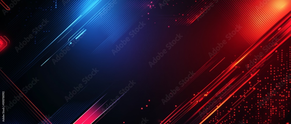 Poster Abstract dark background with red and blue glowing lines.  Suitable for tech, futuristic or gaming designs.