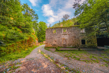 Ruins of water mill Dolsky mlyn in Bohemian Switzerland, Czech Republic. The place where Czech fairy tales are filmed