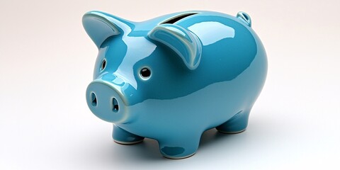 Obraz premium Financial Growth Concept: Vibrant Blue Piggy Bank Symbolizing Savings and Investment Strategies on White Background, Close-up Shot