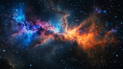 Stunning galaxy in space with stars, colorful gas clouds, and sparkling celestial objects. 