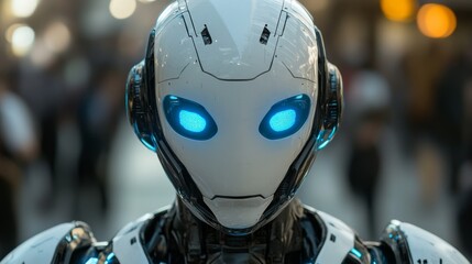 Fototapeta premium Futuristic Robot with Blue Eyes