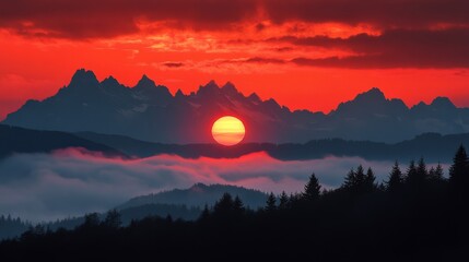 Obraz premium Dramatic Mountain Sunset Landscape