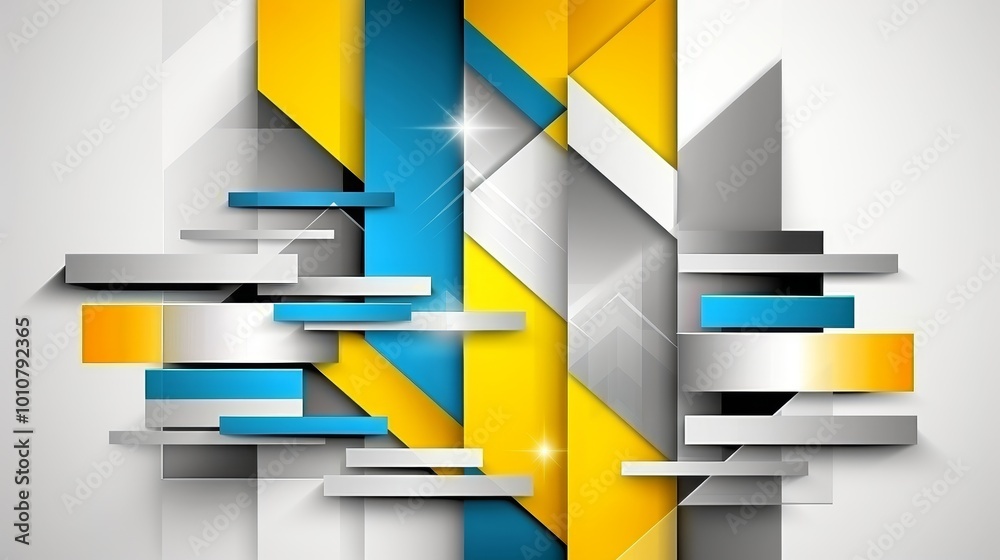 Poster abstract geometric pattern with blue, yellow, and silver shapes. modern, digital design for backgrou