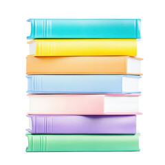 Stack of vintage books in various pastel colors, isolated on white. Concept of knowledge, history, and education with a retro feel.
