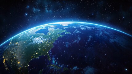 Planet Earth in outer space, captured from a stunning perspective of the blue and green planet.