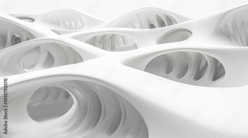 Poster Abstract white organic shapes background. 3d render of a design with intricate patterns.