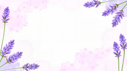 Lavender and watercolor floral frame on white background