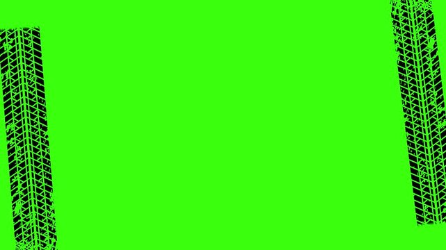 2D animation of car tyre track template with green screen. Template for promotional videos, intros with custom text space. Easily remove green background. Royalty free. 4k animation