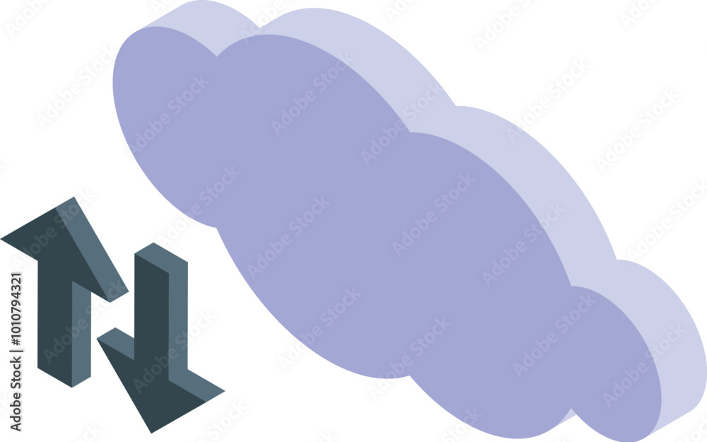Poster this isometric icon represents the concept of cloud computing data transferring with up and down arr