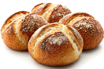 Crispy bread rolls isolated on a white background.