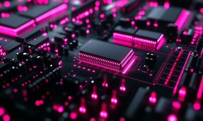 Obraz premium Black computer chips illuminated with pink light