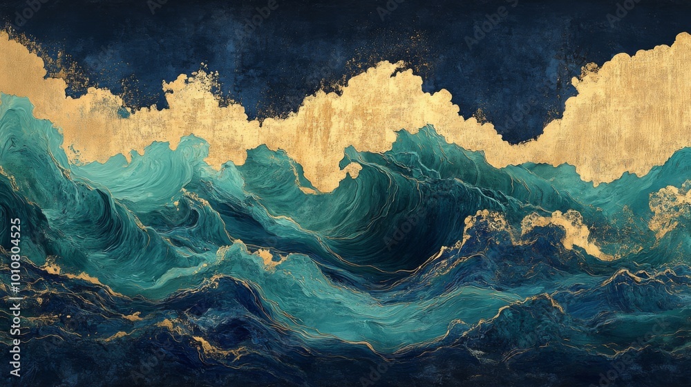 Wall mural Golden Waves Abstract Painting