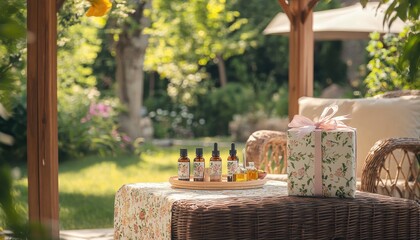 Cozy Outdoor Garden Retreat with Floral Decor and Gifts