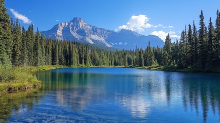 Majestic Mountain Lake with Evergreen Forest