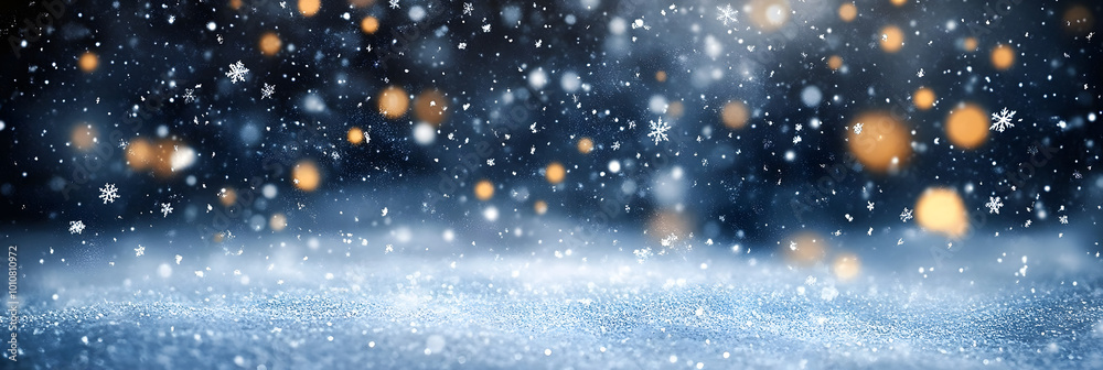 Canvas Prints Mesmerizing snowfall illuminated against a dark background, creating a magical winter atmosphere with swirling flakes and ethereal bokeh effects.