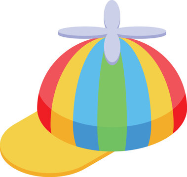 Funny colorful hat with propeller isometric icon, concept of april fool's day