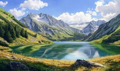 Obernberger See, mountain lake, landscape of the Stubai Alps