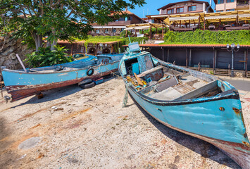 Obraz premium Fishing boats in old port. Nessebar. Bulgaria