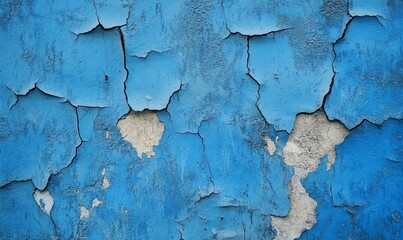 Obraz premium A blue wall with a lot of cracks and holes