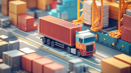 Third-Party Logistics (3PL): Transport, Cargo Export, and Import. Integrated Warehousing and Transportation Operation Services. Air, Road, and Maritime Delivery. Digital Polygonal Low Poly 3D Mesh Ill