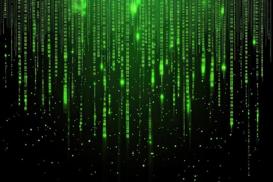 Green digital code falling like rain on a black background.