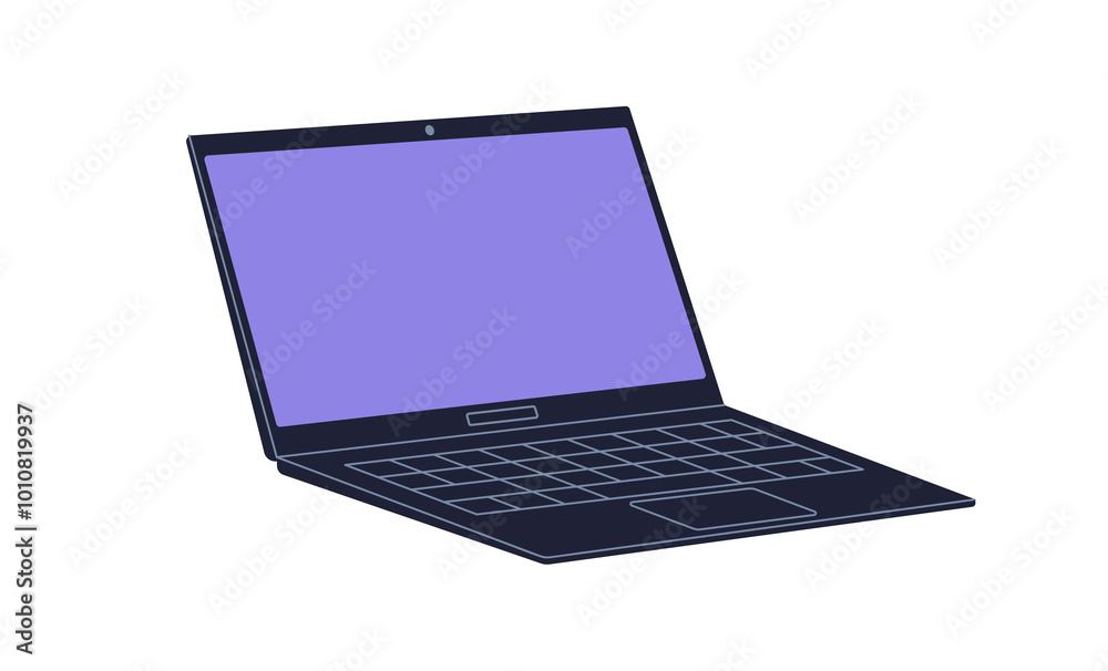 Poster laptop, personal computer, open screen, display and keyboard. portable mobile device, modern technol