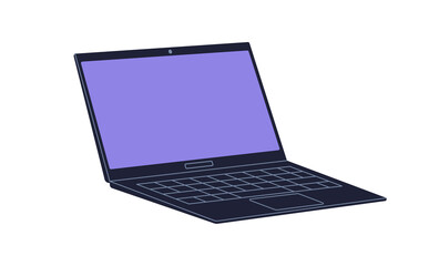 Laptop, personal computer, open screen, display and keyboard. Portable mobile device, modern technology. Notebook, compact PC gadget icon. Flat vector illustration isolated on white background