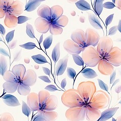 Delicate watercolor floral pattern of small flowers and leaves. Floral pattern with abstract branches, delicate illustration for textile or wallpaper, background or cover artwork