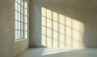 Fototapeta premium Minimalist shot of a single window in a plain wall, with soft light casting gentle shadows, creating a scene of quiet simplicity