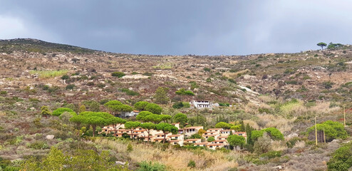 Landscape of the mountain town of Cavoli on the island of Elba.