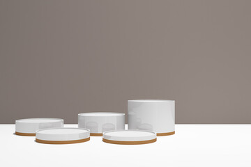 3d render of cylinder podium product mock up on gray background. Set 5