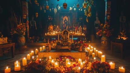 Vibrant Celebration of Mexican Dia de los Muertos Altar