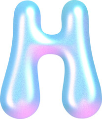 Fototapeta premium 3D Holographic liquid Y2k Chrome bubble alphabet Letter H