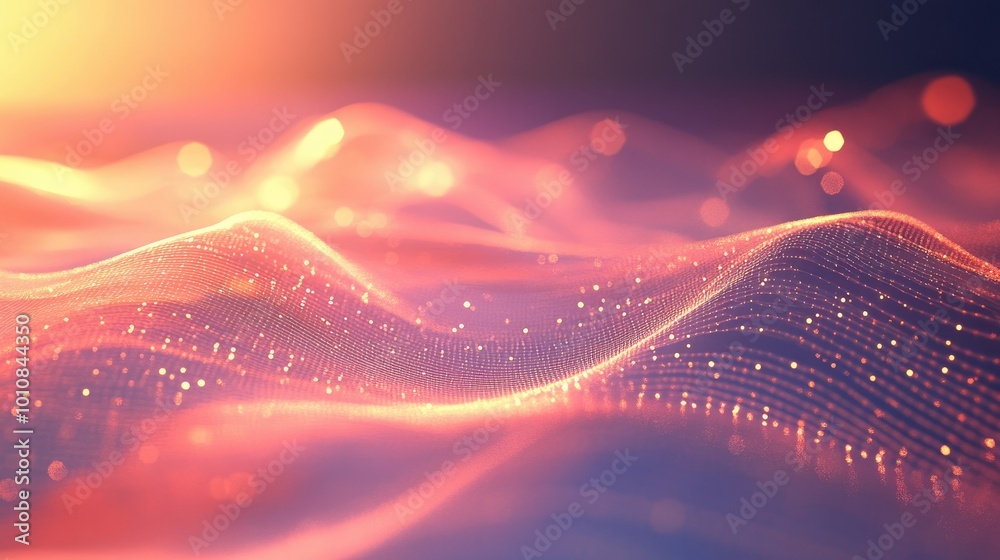 Poster abstract digital background with a 3d rendering of flowing light waves and geometric shapes, symboli
