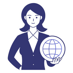 Empowering Businesswoman with Globe Vector Illustration for Global Impact and Leadership
