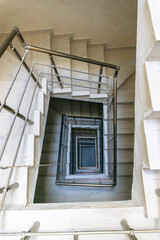 View from above of a rectangular spiral staircase