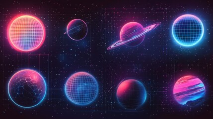 Futuristic Neon Planetary System