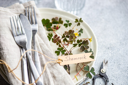 Elegant shamrock table setting with rustic charm