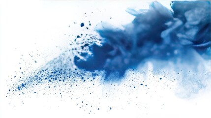 Fototapeta premium Dynamic blue powder particles erupting against a clean white backdrop, creating an energetic splash of color and movement, ideal for creative and modern design concepts.