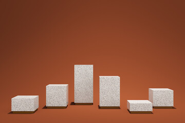 3d render of box podium product mock up on terracotta background. Set 18