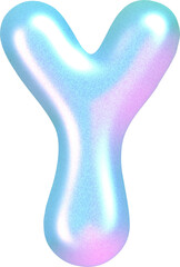 3D Holographic liquid Y2k Chrome bubble alphabet Letter Y