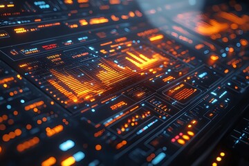 Obraz premium Digital interface displaying various data charts, graphs, and analytics, symbolizing technology, data visualization, and financial analysis