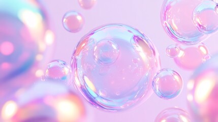 Fototapeta premium 2410_092.microscopic view of soap bubbles, pastel and vibrant hues, overlapping spheres, translucent membranes, organic shapes, light refraction, smooth glossy finish, ultra-detailed render