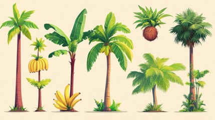 Obraz premium Illustrated Tropical Trees Collection